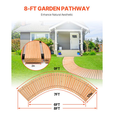 8ft L x 17in W Curved Wooden Garden Pathway Roll-out Walkway