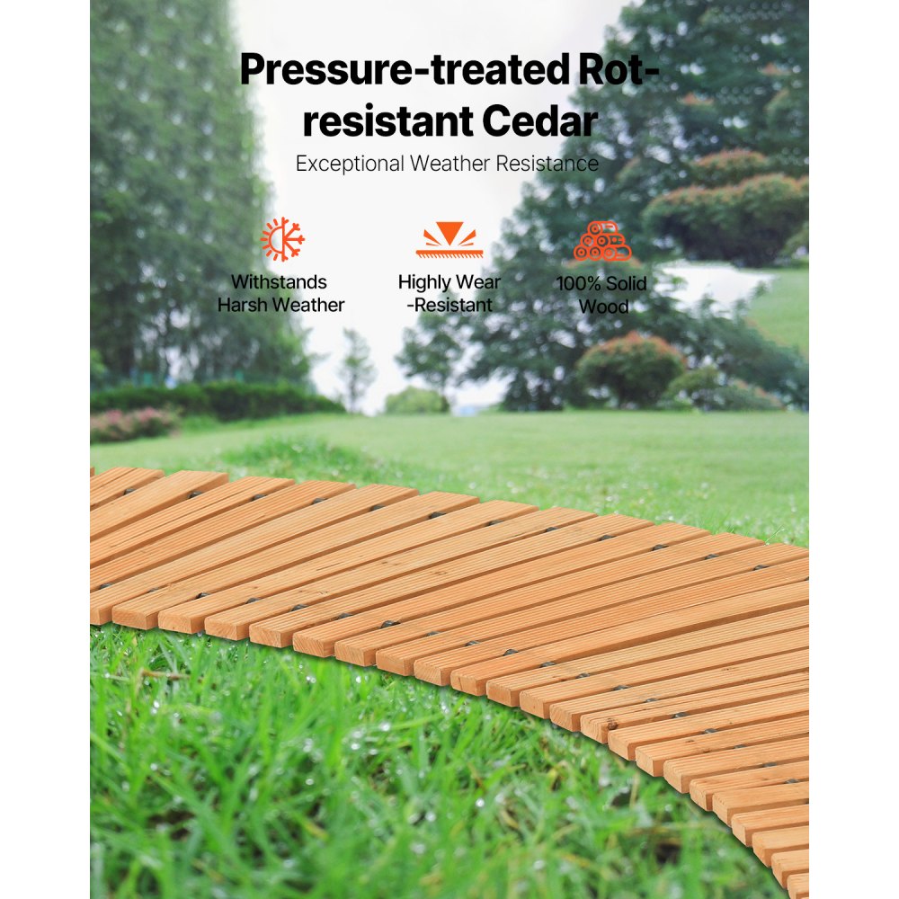 8ft L x 17in W Curved Wooden Garden Pathway Roll-out Walkway