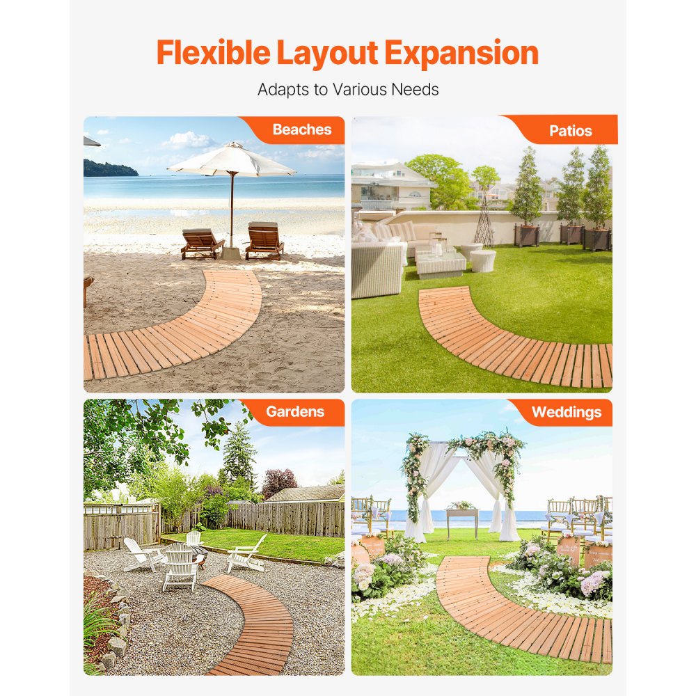 8ft L x 17in W Curved Wooden Garden Pathway Roll-out Walkway