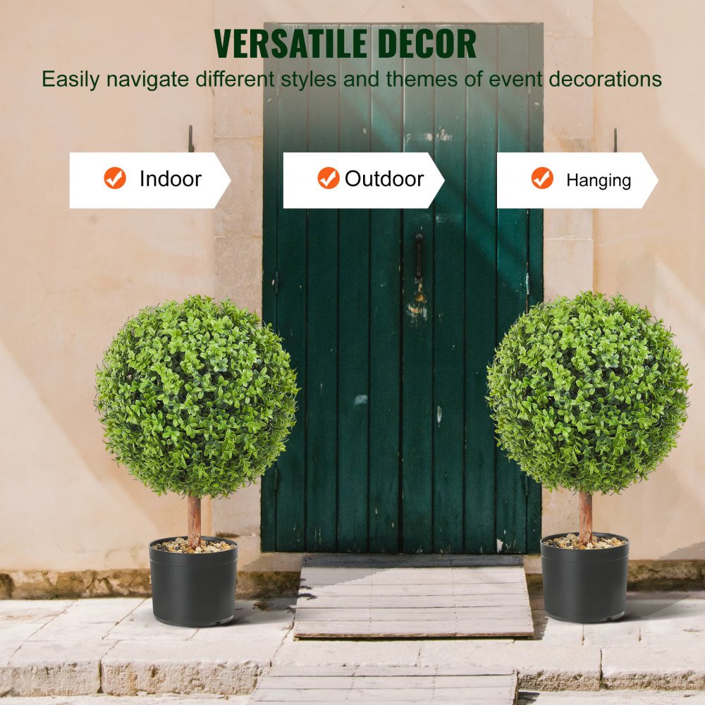 2x Artificial Boxwood Ball Ø40.6cm Garden Decor in Flowerpot PE Plant with 4 Decorative Butterflies and 10 Replacement Leaves