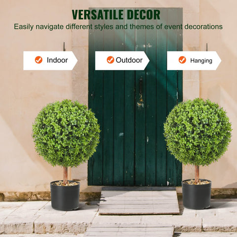 2x Artificial Boxwood Ball Ø40.6cm Garden Decor in Flowerpot PE Plant with 4 Decorative Butterflies and 10 Replacement Leaves