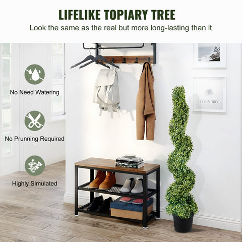 2pcs Artificial Boxwood Tower Topiary Spiral 122cm Decorative Plant Green PE Plastic Iron Frame with 10 Replacement Leaves
