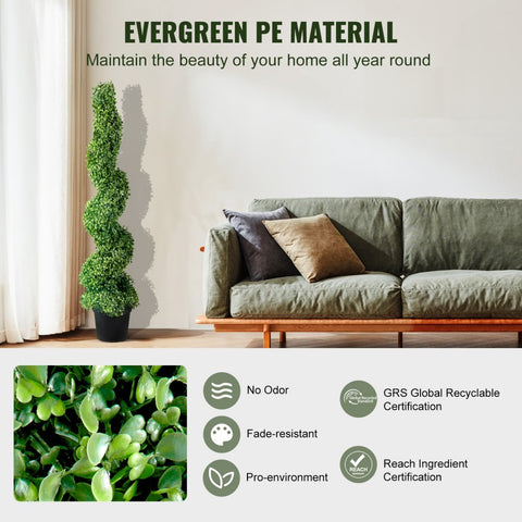 2pcs Artificial Boxwood Tower Topiary Spiral 122cm Decorative Plant Green PE Plastic Iron Frame with 10 Replacement Leaves