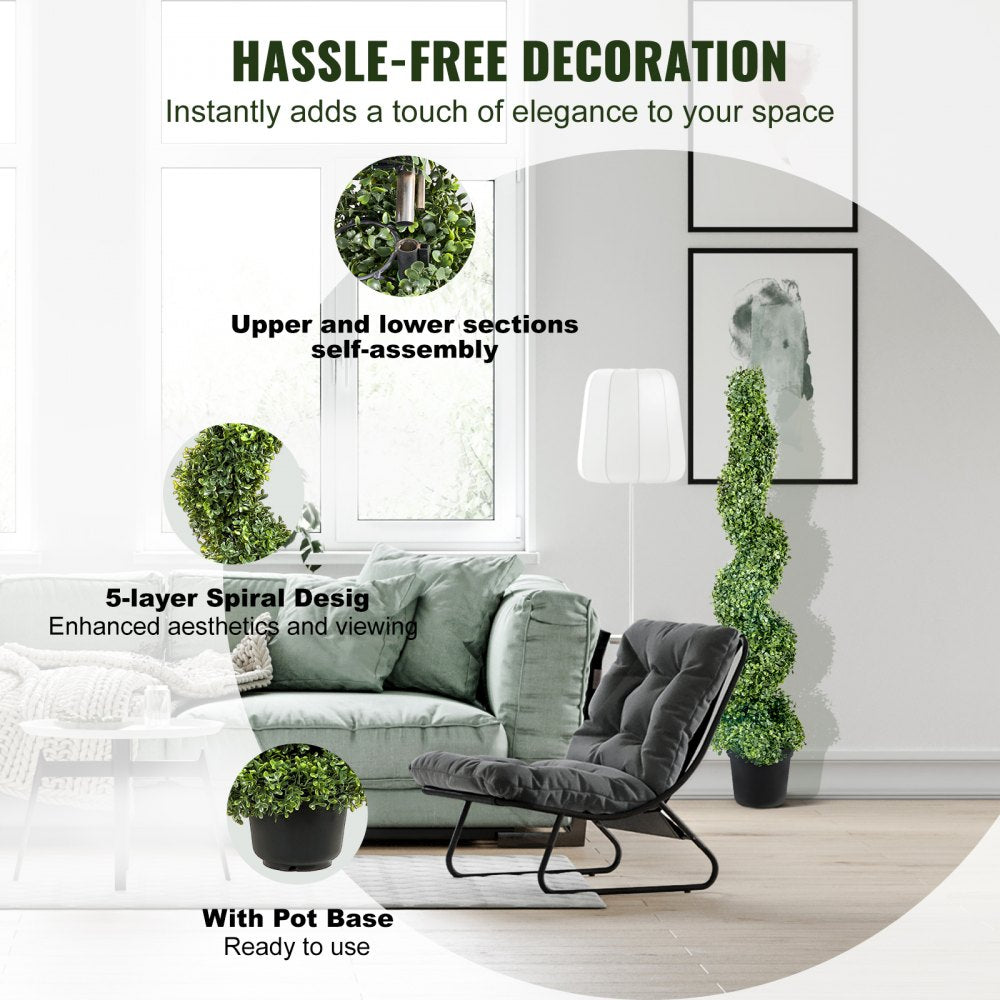 2pcs Artificial Boxwood Tower Topiary Spiral 122cm Decorative Plant Green PE Plastic Iron Frame with 10 Replacement Leaves