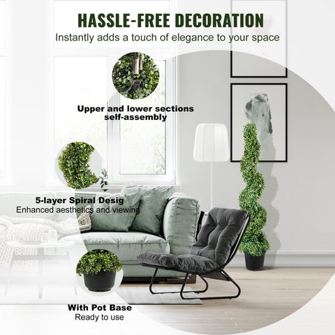 2pcs Artificial Boxwood Tower Topiary Spiral 122cm Decorative Plant Green PE Plastic Iron Frame with 10 Replacement Leaves