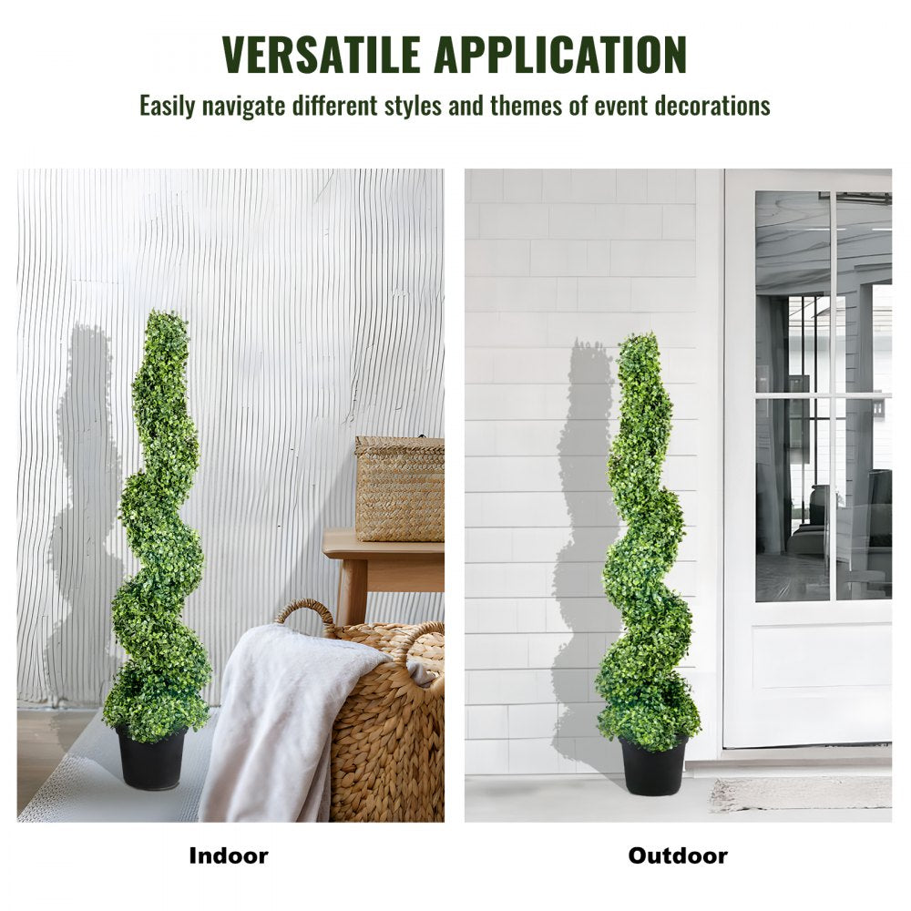 2pcs Artificial Boxwood Tower Topiary Spiral 122cm Decorative Plant Green PE Plastic Iron Frame with 10 Replacement Leaves