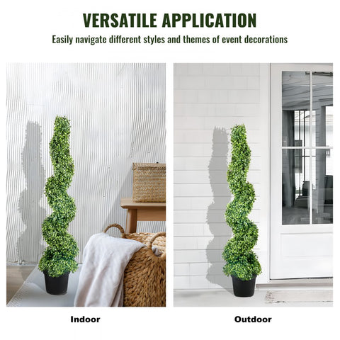 2pcs Artificial Boxwood Tower Topiary Spiral 122cm Decorative Plant Green PE Plastic Iron Frame with 10 Replacement Leaves