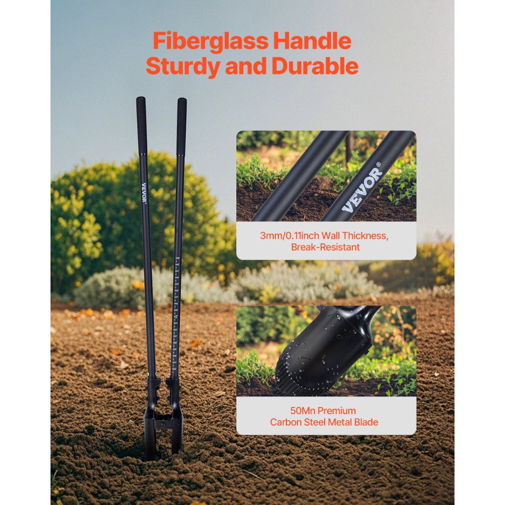Post Hole Digger 57.5in Manual with Fiberglass Handle and Scale Markings