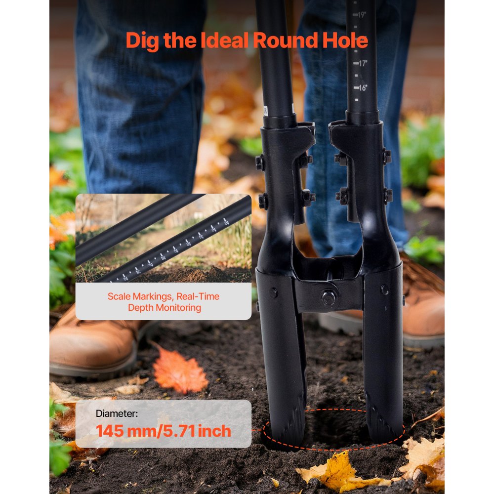 Post Hole Digger 57.5in Manual with Fiberglass Handle and Scale Markings