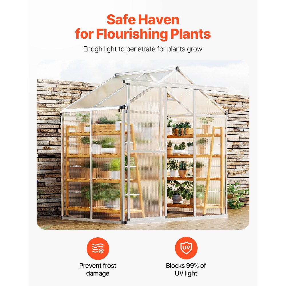 Polycarbonate Greenhouse 6 x 4 Ft Outdoor Walk-in Greenhouse for Garden