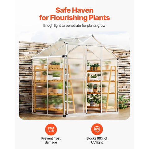 Polycarbonate Greenhouse 6 x 4 Ft Outdoor Walk-in Greenhouse for Garden