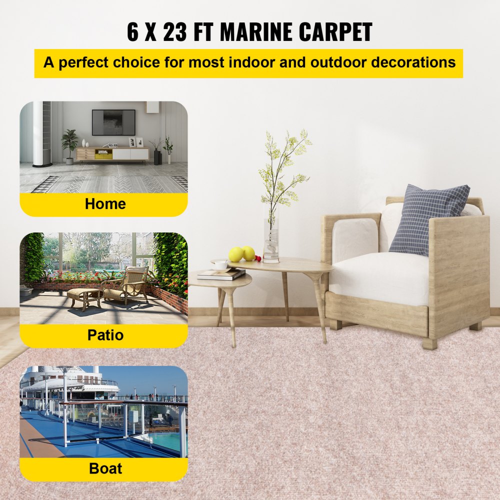 Boat Carpet, 6 ft x 23 ft Marine Carpet for Boats, Waterproof Light Brown Carpet with Marine Backing Anti-Slide Marine Grade Boat Carpet Cuttable Easy to Clean Patio Rugs Deck Rug