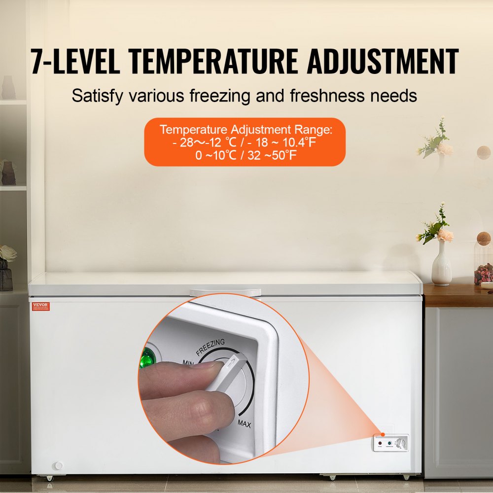 Chest Freezer, 17.2 Cu.ft / 488L Large Deep Freezer with 4 Removable Baskets, Locking Lid, 7-Temp Levels, LED Light, 6 Wheels