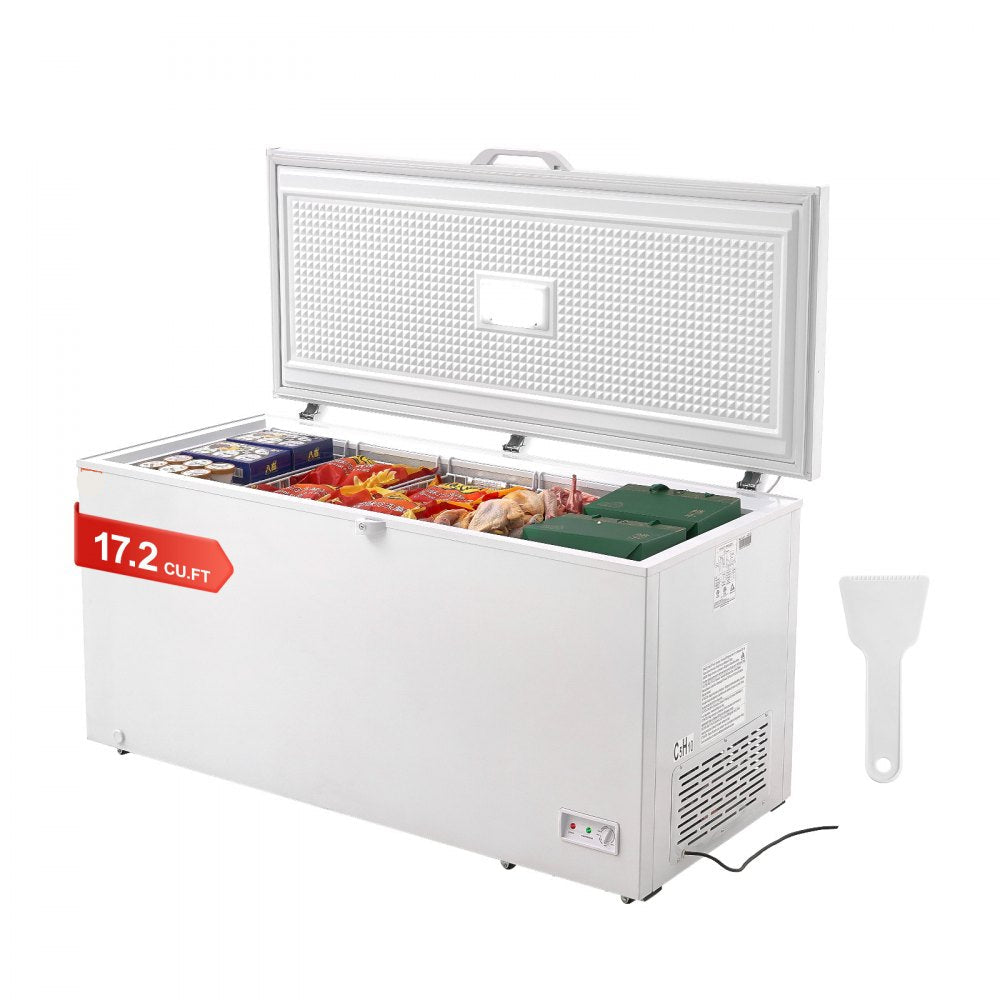 Chest Freezer, 17.2 Cu.ft / 488L Large Deep Freezer with 4 Removable Baskets, Locking Lid, 7-Temp Levels, LED Light, 6 Wheels