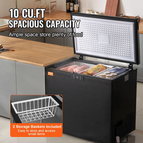 Chest Freezer, 10 cu ft / 283 L With 2 removable baskets and adjustable thermostat Black