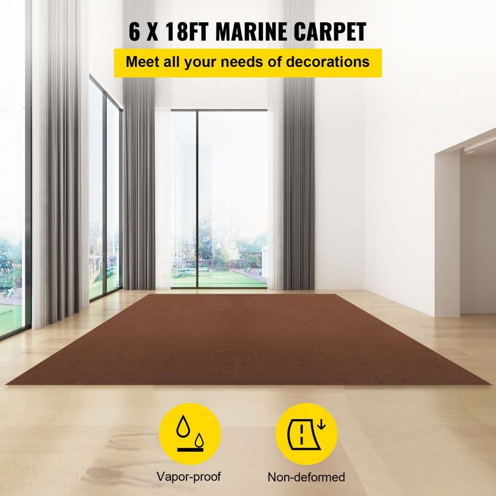 Marine Carpet 6x18ft Deep Brown Boat Carpet Marine Grade Indoor Outdoor Waterproof Carpet Roll with TPR Backing for Home Patio Porch Deck
