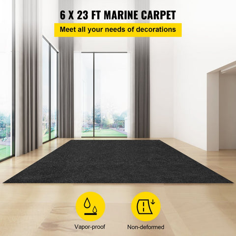 Marine Carpet, 6 x 23 ft Boat Carpeting, Charcoal Black Marine Grade Boat Carpet, Indoor/Outdoor Marine Carpeting w/ Water-proof TPR Backing, Water-proof Carpet Roll for Home, Patio, Porch, Deck