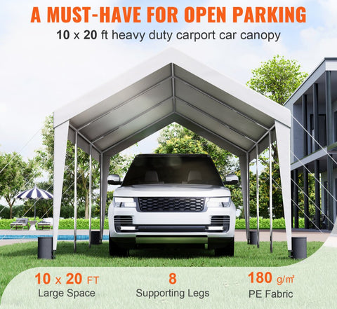 Carport, 10x20 ft Heavy Duty Car Canopy Garage Boat Shelter Party Tent with 8 Reinforced Poles and 4 Weight Bags, UV Resistant Waterproof All-Season Tarp for SUV, F150, Car, Truck, Boat