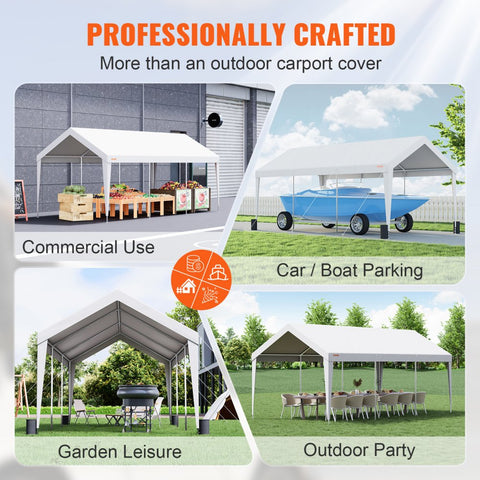 Carport, 10x20 ft Heavy Duty Car Canopy Garage Boat Shelter Party Tent with 8 Reinforced Poles and 4 Weight Bags, UV Resistant Waterproof All-Season Tarp for SUV, F150, Car, Truck, Boat