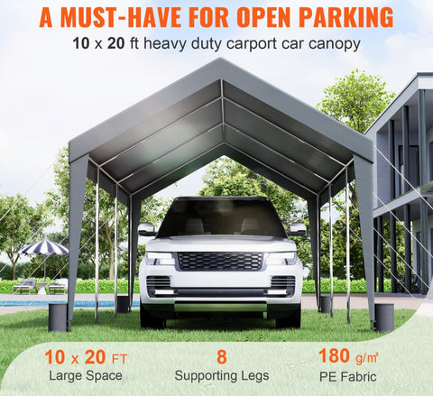 Carport, Heavy Duty 10 x 20ft Car Canopy, Outdoor Garage Shelter with 8 Reinforced Poles and 4 Weighted Bags, UV Resistant Waterproof Instant Car Garage Tent for Party Garden Boat, Darkgray