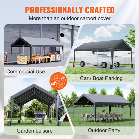 Carport, Heavy Duty 10 x 20ft Car Canopy, Outdoor Garage Shelter with 8 Reinforced Poles and 4 Weighted Bags, UV Resistant Waterproof Instant Car Garage Tent for Party Garden Boat, Darkgray