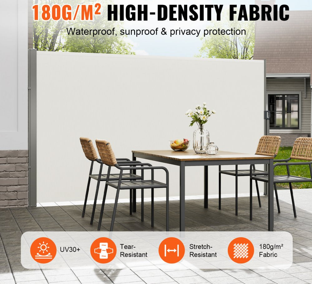 Retractable Side Awning, 63''x 118'' Outdoor Privacy Screen, 180g Polyester Water-proof Retractable Patio Screen, UV 30+ Room Divider Wind Screen for Patio, Backyard, Balcony, Beige