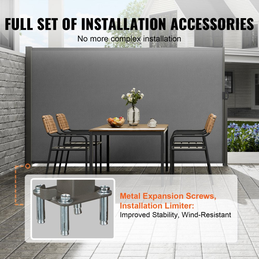 Retractable Side Awning, 71''x 118'' Outdoor Privacy Screen, 180g Polyester Water-proof Retractable Patio Screen, UV 30+ Room Divider Wind Screen for Patio, Backyard, Balcony, Gray
