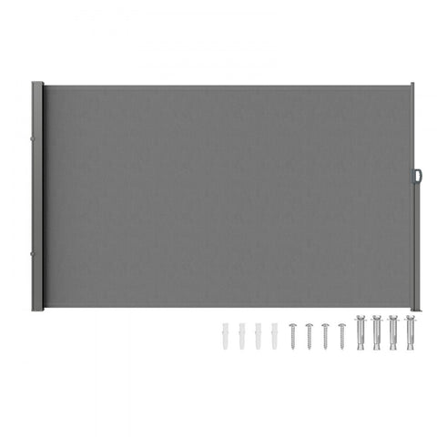 Retractable Side Awning, 71''x 118'' Outdoor Privacy Screen, 180g Polyester Water-proof Retractable Patio Screen, UV 30+ Room Divider Wind Screen for Patio, Backyard, Balcony, Gray