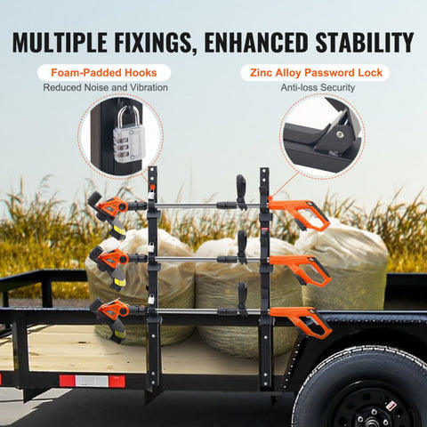 Trimmer Rack 3 Place Weed Eater Holder Trailer Rack with Zinc Alloy Password Lock Wall Mounted or Enclosed Trailer Landscape Pair