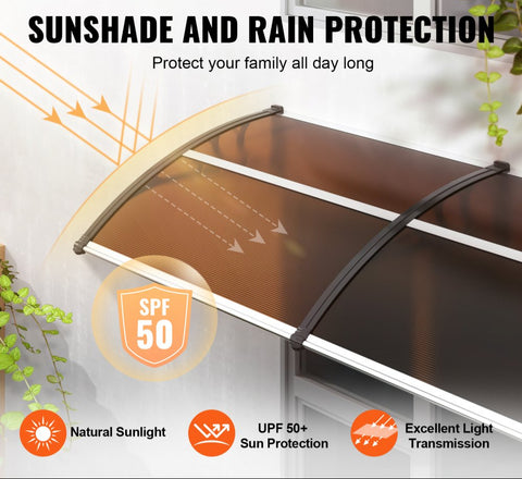 Window Door Awning Canopy 80" x 40", UPF 50+ Polycarbonate Entry Door Outdoor Window Awning Exterior, Front Door Overhang Awning for Sun Shutter, UV, Rain, Snow Protection, Hollow Sheet