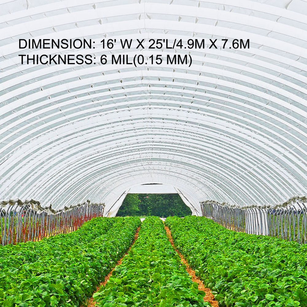 Greenhouse Film 16 x 25 ft, Greenhouse Polyethylene Film 6 Mil Thickness, Greenhouse Plastic Clear Plastic Film UV Resistant, Polyethylene Film Keep Warming, Superior Strength Toughness