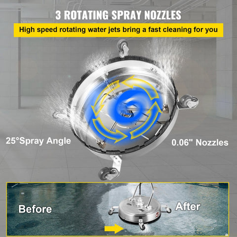 Pressure Washer Surface Cleaner 21in Max 4000 PSI with 3 Nozzles Stainless Steel Frame Rotating Dual Handle Wheels Fits 3/8in Quick Connector