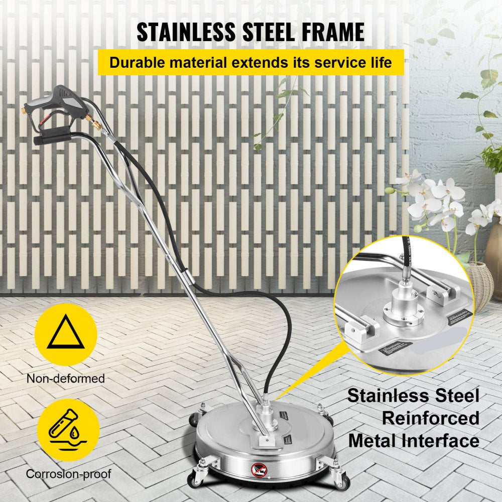 Pressure Washer Surface Cleaner 21in Max 4000 PSI with 3 Nozzles Stainless Steel Frame Rotating Dual Handle Wheels Fits 3/8in Quick Connector