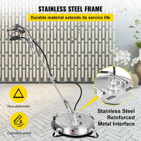 Pressure Washer Surface Cleaner 21in Max 4000 PSI with 3 Nozzles Stainless Steel Frame Rotating Dual Handle Wheels Fits 3/8in Quick Connector