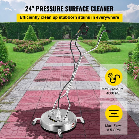Pressure Washer Surface Cleaner 23in 4000 PSI with 3 Nozzles for Driveways Sidewalks Stainless Steel Frame Rotating Handle Wheels Fits 3 8in Quick Connector