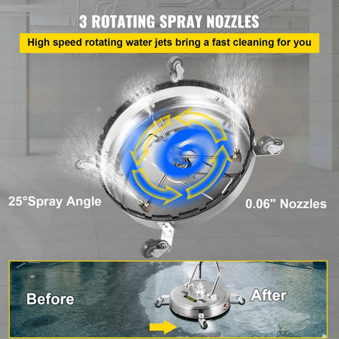 Pressure Washer Surface Cleaner 23in 4000 PSI with 3 Nozzles for Driveways Sidewalks Stainless Steel Frame Rotating Handle Wheels Fits 3 8in Quick Connector