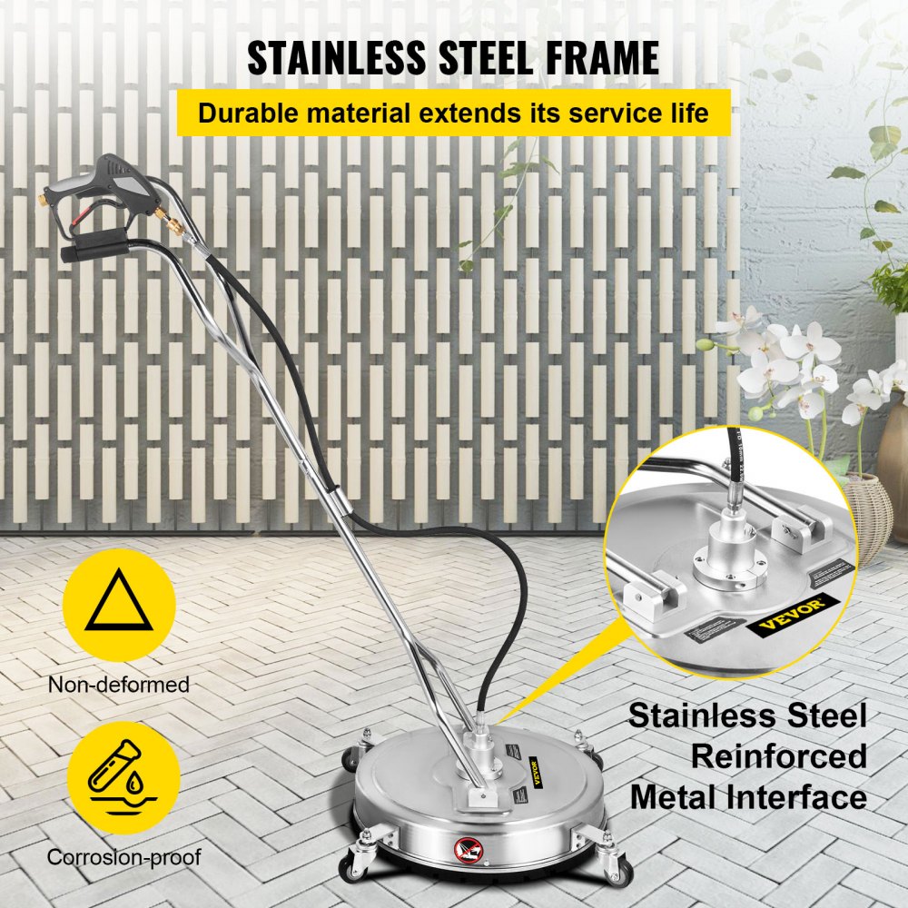 Pressure Washer Surface Cleaner 23in 4000 PSI with 3 Nozzles for Driveways Sidewalks Stainless Steel Frame Rotating Handle Wheels Fits 3 8in Quick Connector