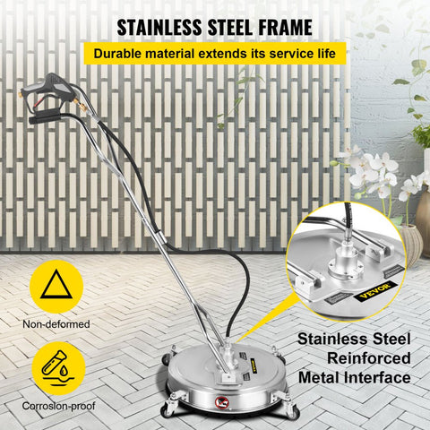 Pressure Washer Surface Cleaner 23in 4000 PSI with 3 Nozzles for Driveways Sidewalks Stainless Steel Frame Rotating Handle Wheels Fits 3 8in Quick Connector