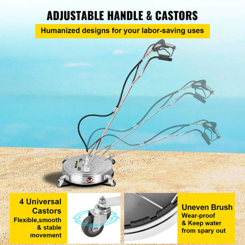 Pressure Washer Surface Cleaner 23in 4000 PSI with 3 Nozzles for Driveways Sidewalks Stainless Steel Frame Rotating Handle Wheels Fits 3 8in Quick Connector