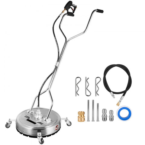 Pressure Washer Surface Cleaner 23in 4000 PSI with 3 Nozzles for Driveways Sidewalks Stainless Steel Frame Rotating Handle Wheels Fits 3 8in Quick Connector