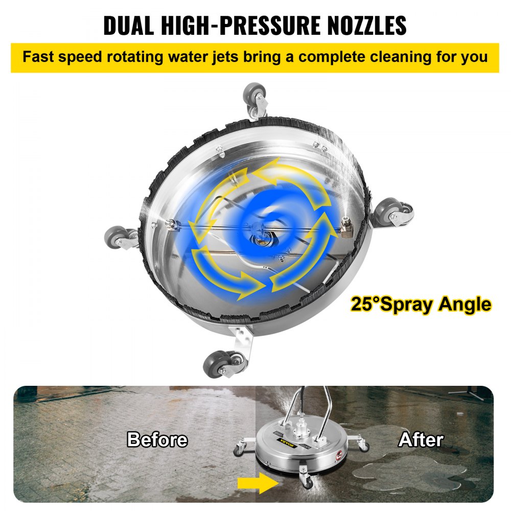 Pressure Washer Surface Cleaner 20in 4000 PSI with 2 Nozzles for Driveways Sidewalks Stainless Steel Frame Dual Handle Wheels Fits 3 8in Quick Connector
