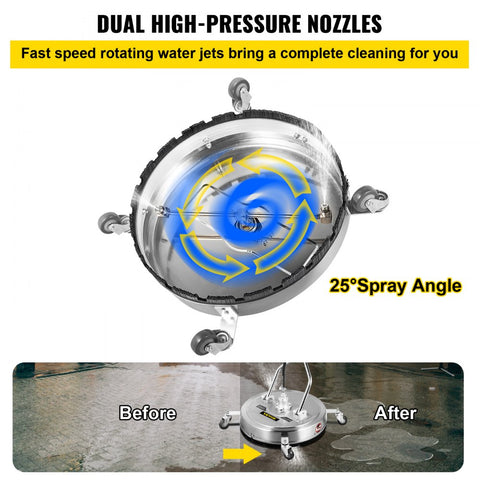 Pressure Washer Surface Cleaner 20in 4000 PSI with 2 Nozzles for Driveways Sidewalks Stainless Steel Frame Dual Handle Wheels Fits 3 8in Quick Connector