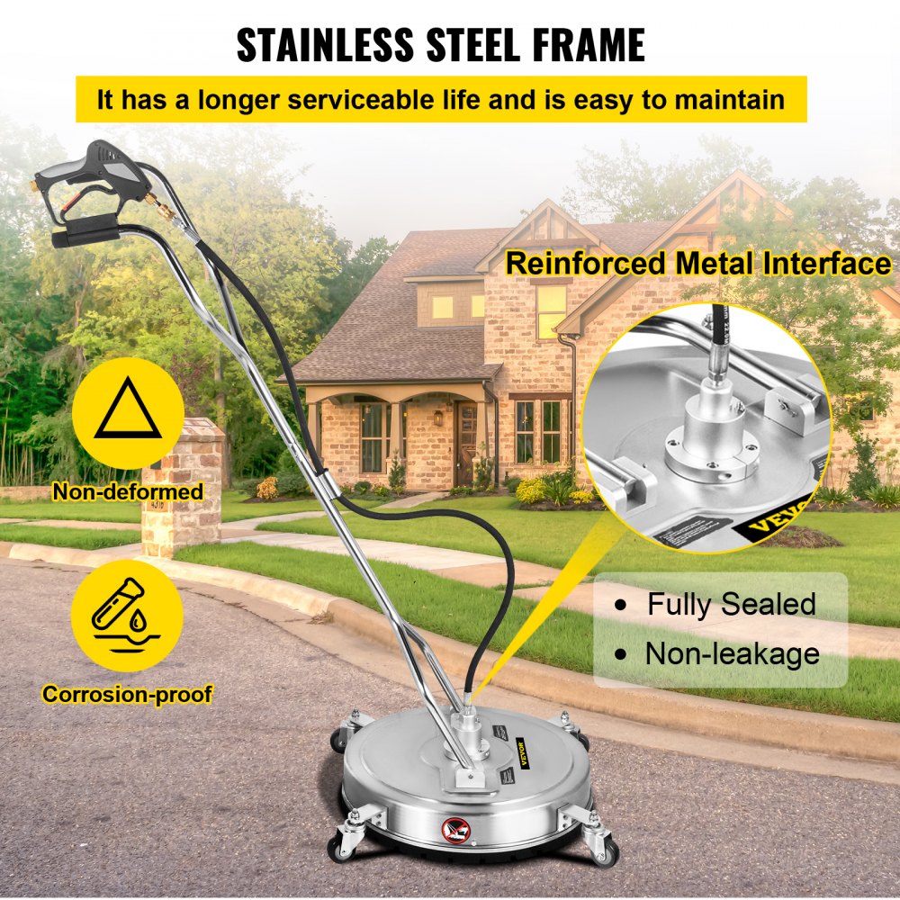 Pressure Washer Surface Cleaner 20in 4000 PSI with 2 Nozzles for Driveways Sidewalks Stainless Steel Frame Dual Handle Wheels Fits 3 8in Quick Connector
