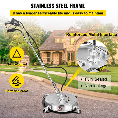 Pressure Washer Surface Cleaner 20in 4000 PSI with 2 Nozzles for Driveways Sidewalks Stainless Steel Frame Dual Handle Wheels Fits 3 8in Quick Connector