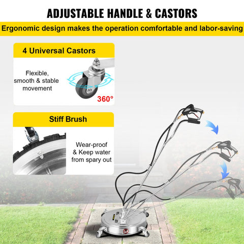 Pressure Washer Surface Cleaner 20in 4000 PSI with 2 Nozzles for Driveways Sidewalks Stainless Steel Frame Dual Handle Wheels Fits 3 8in Quick Connector