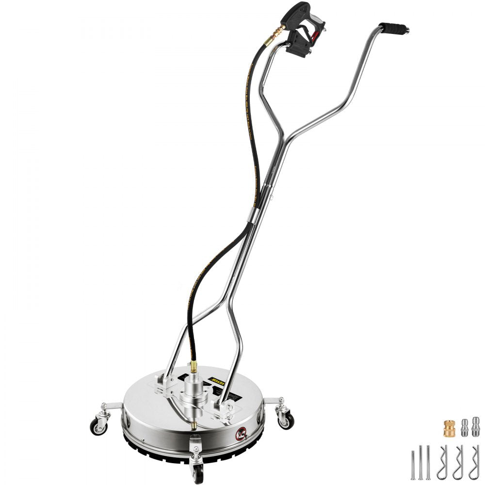 Pressure Washer Surface Cleaner 20in 4000 PSI with 2 Nozzles for Driveways Sidewalks Stainless Steel Frame Dual Handle Wheels Fits 3 8in Quick Connector