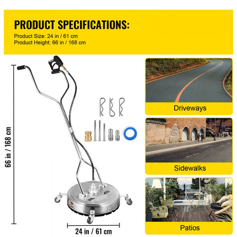 Flat Surface Cleaner Pressure Washer 24 inch 4000 PSI Dual Handle
