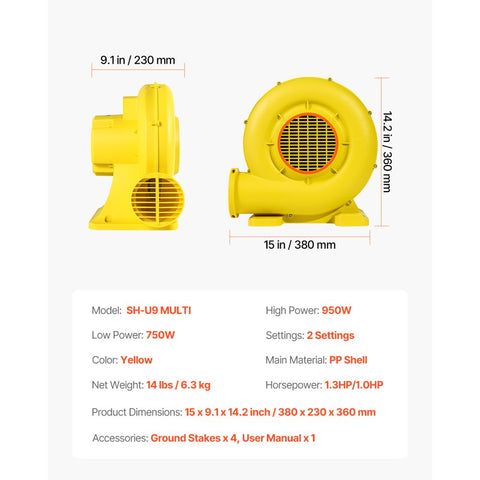 Inflatable Bounce House Blower 1 and 1.3HP 750W and 950W for Commercial Bounce House