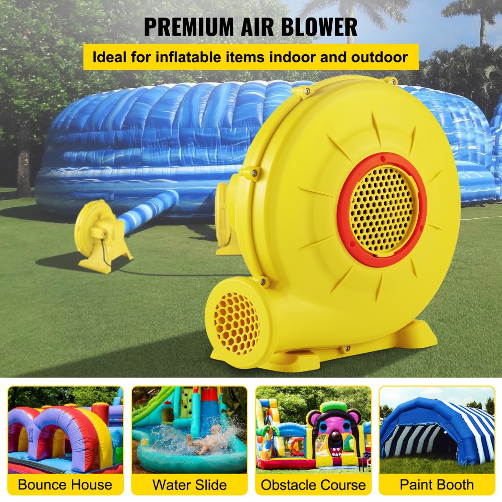 Air Blower 450W 0.6HP Inflatable Blower Portable Powerful Bounce House Blower 1750Pa Commercial Air Blower Pump Fan for Inflatable Bouncy Castle and Jump Slides Yellow