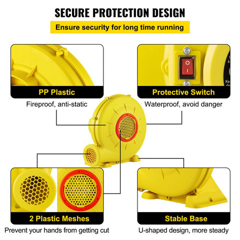 Air Blower 450W 0.6HP Inflatable Blower Portable Powerful Bounce House Blower 1750Pa Commercial Air Blower Pump Fan for Inflatable Bouncy Castle and Jump Slides Yellow